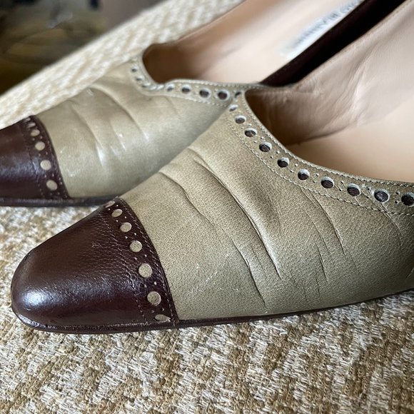 HP Manolo Blahnik Kitten Heels US 6.5 EU37 VTG Brown & Khaki - Picture 7 of 11